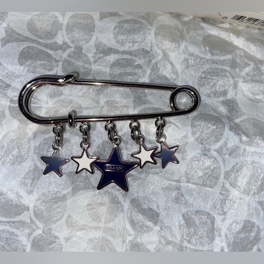 COACH Kilt Pin Enamel blue and white STARS Charm Pin Brooch